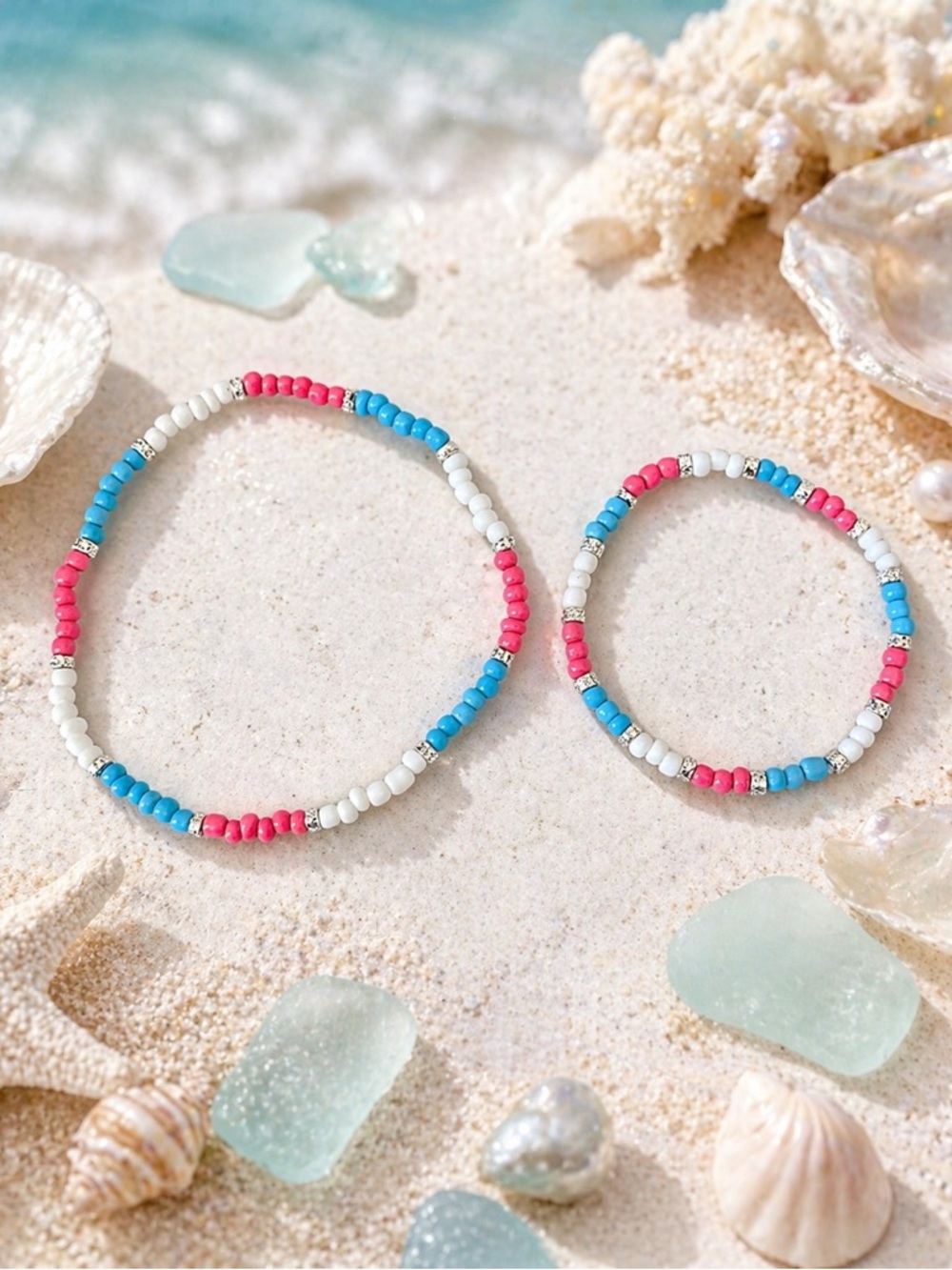 Coastal Candy Beaded Bracelet & Anklet Set 8”